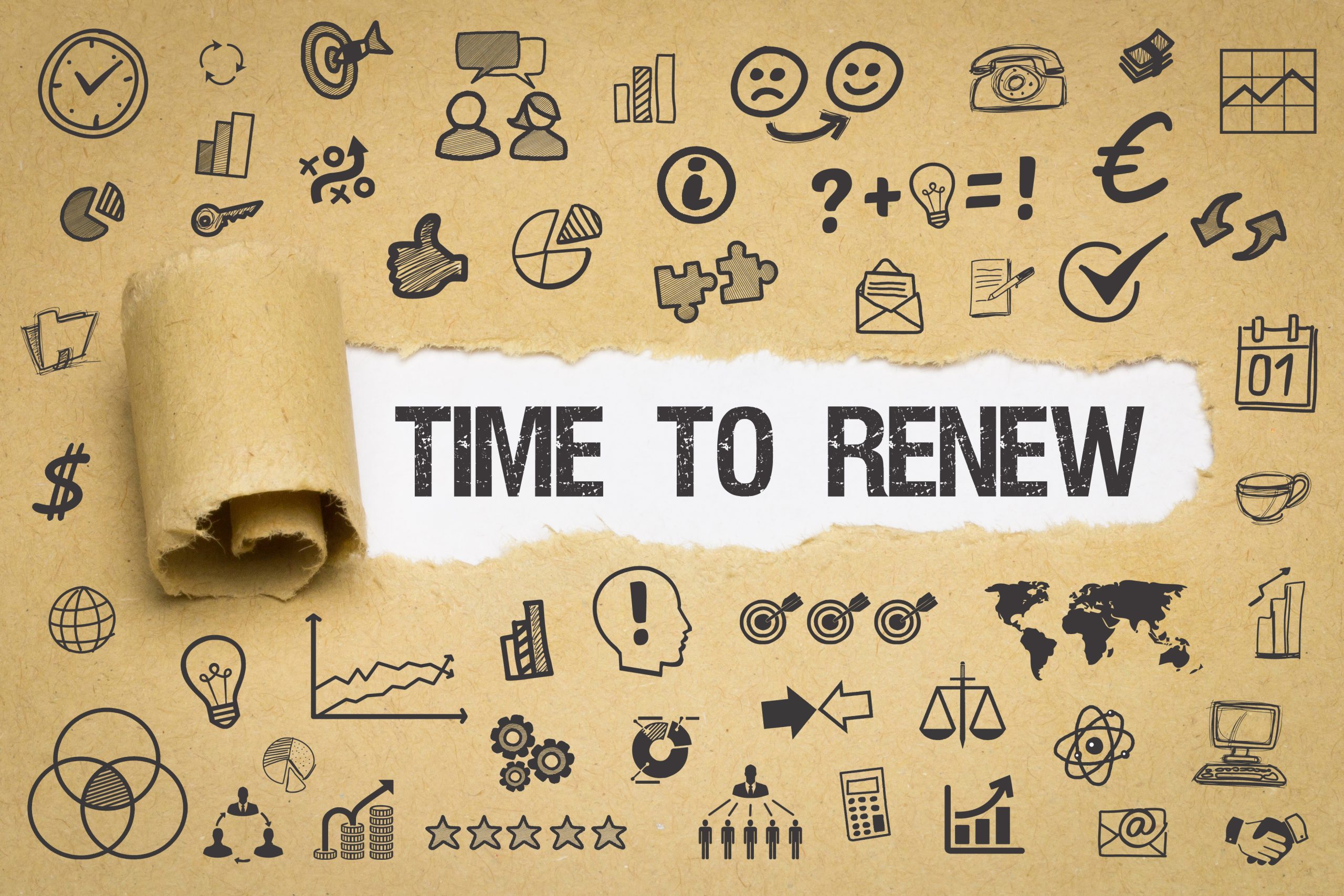 Time to Renew / Papier mit Symbole